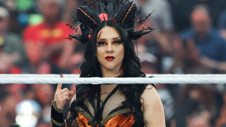 Stephanie Vaquer is introduced before her match against Liv Morgan for the Women's World Championship during WrestleMania 42 at Allegiant Stadium on April 18, 2026 in Las Vegas, Nevada.