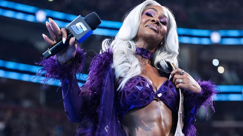 Jade Cargill makes a face toward her opponent in a promo segment on the ramp during a promo segment on 