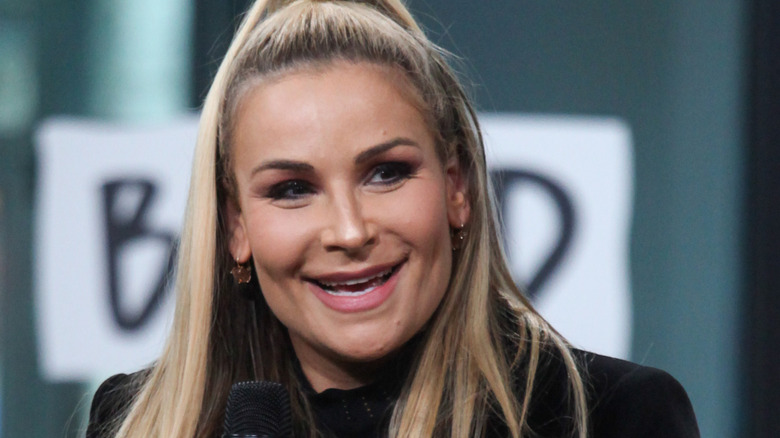 WWE star Nattie Neidhart awaits a question from press