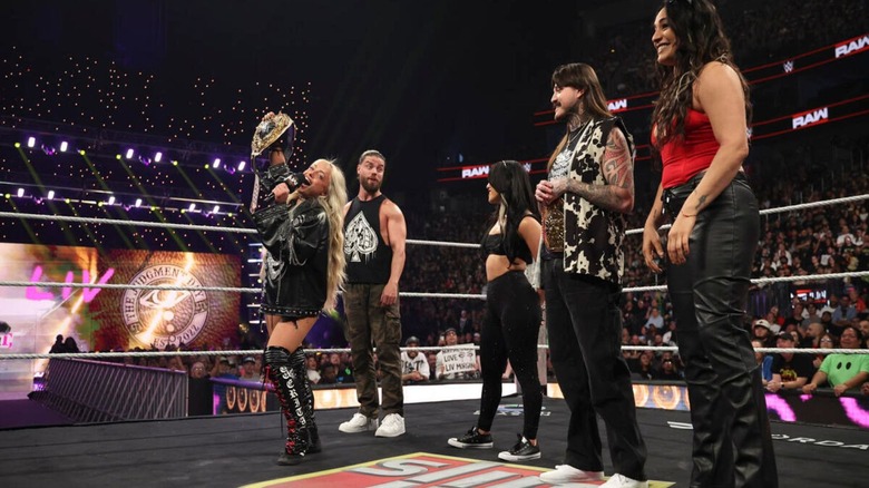 WWE Women's World Champion Liv Morgan cuts a promo in the ring on 