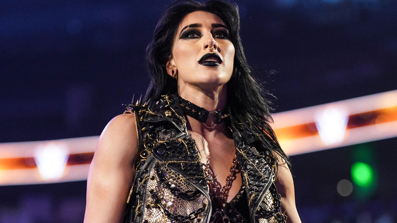 Rhea Ripley wearing a black vest