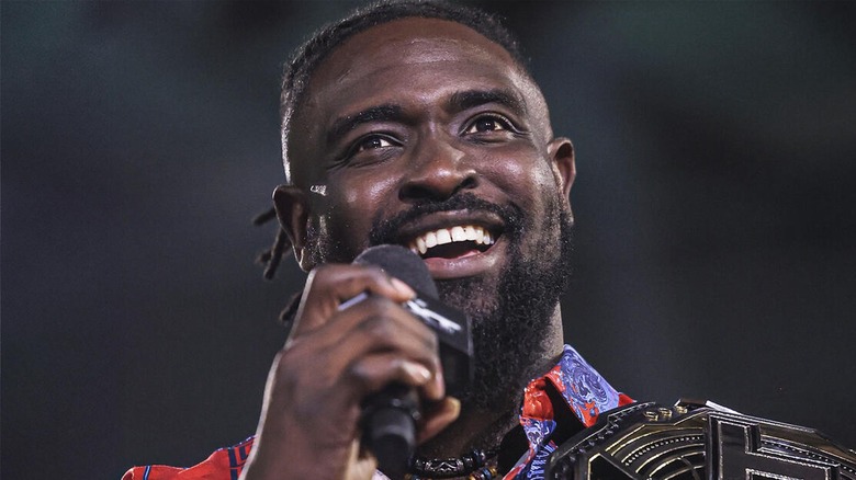 Oba Femi cutting a promo during his reign as the NXT Champion.