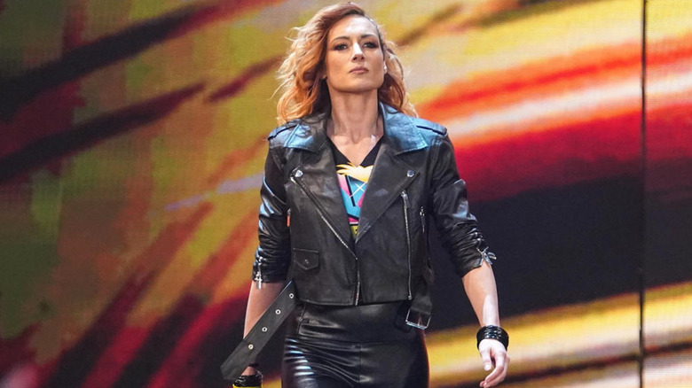 Becky Lynch wearing a leather jacket