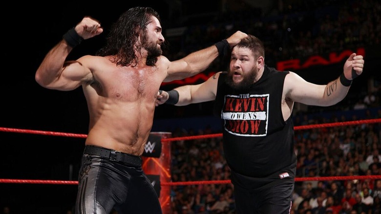 Seth Rollins and Kevin Owens clashing during an episode of 