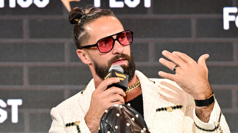 Seth Rollins speaks onstage during Fanatics Fest