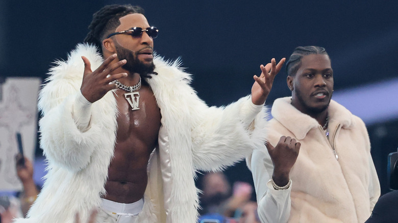 Trick Williams (L) walks to the ring with Lil Yachty before Williams' match against Sami Zayn for the United States Championship during WrestleMania 42 at Allegiant Stadium on April 19, 2026 in Las Vegas, Nevada.