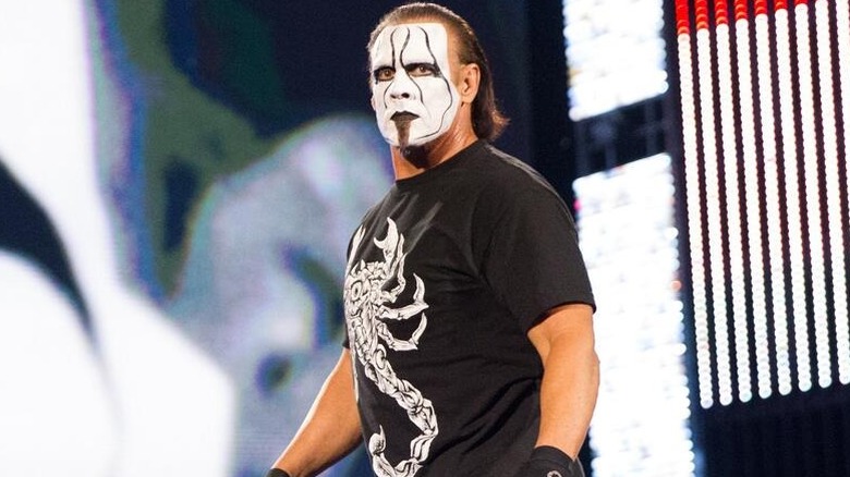 Sting makes his way down the ramp before a segment on WWE programming.
