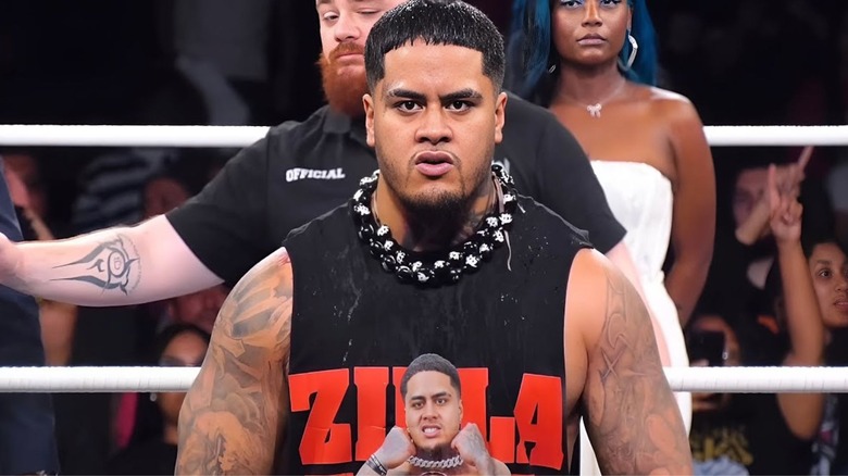 Zilla Fatu looks down the camera in the center of the ring before a match at Booker T's Reality of Wrestling.