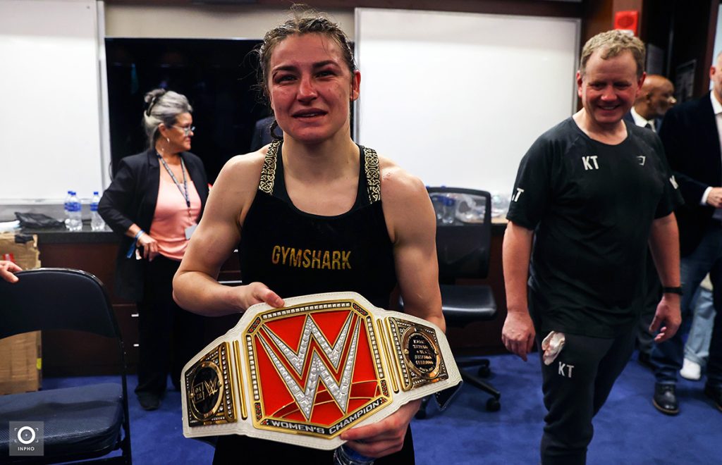 Katie Taylor with custom WWE Title